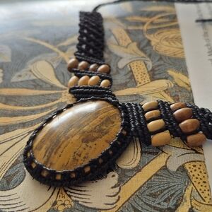 Macrame Thread Elephants Skin Jasper Pendant Gemstone Handmade  Ethnic Necklace